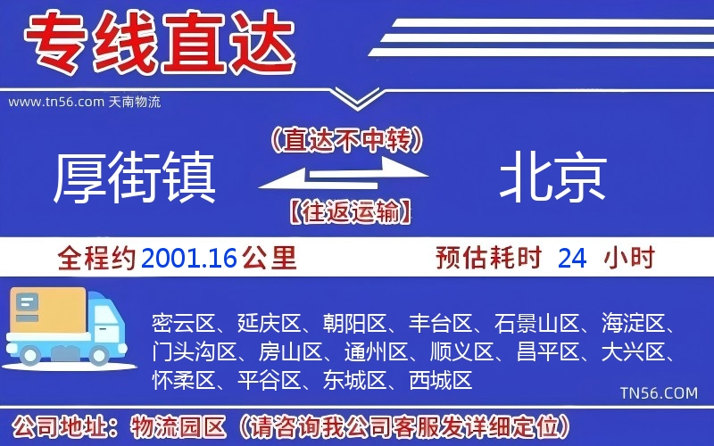 厚街镇到北京物流公司