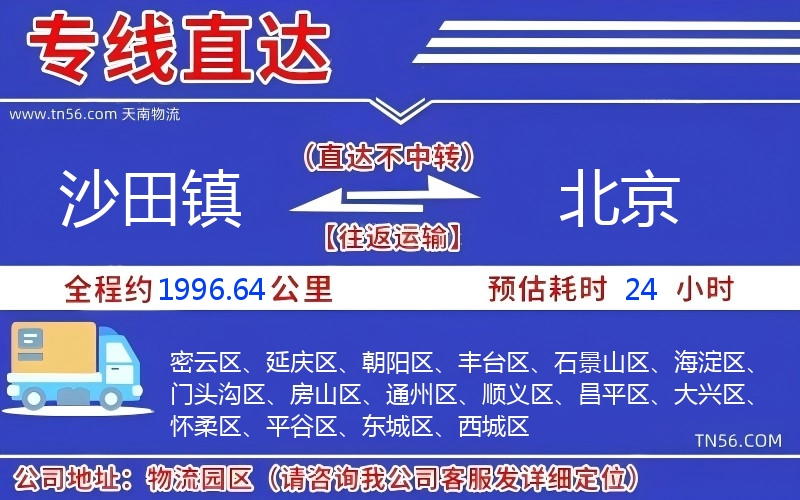 沙田镇到北京物流公司