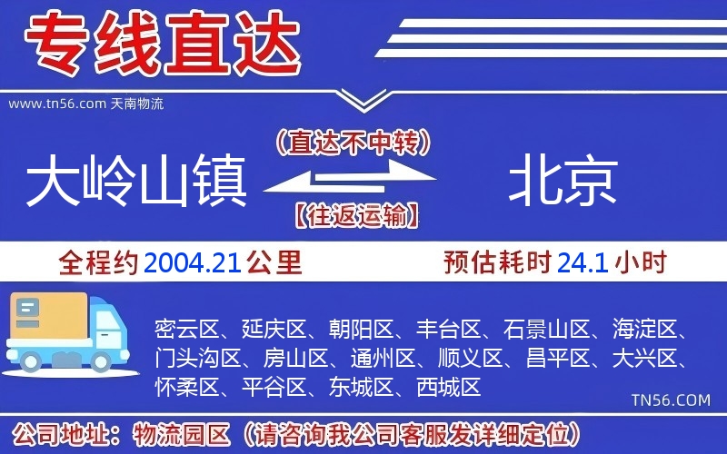 大岭山镇到北京物流公司 大岭山镇到北京物流公司